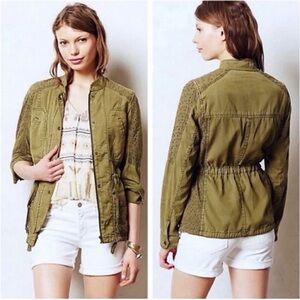 Anthropologie Hei Hei Marais utility jacket olive/army green eyelet details XS